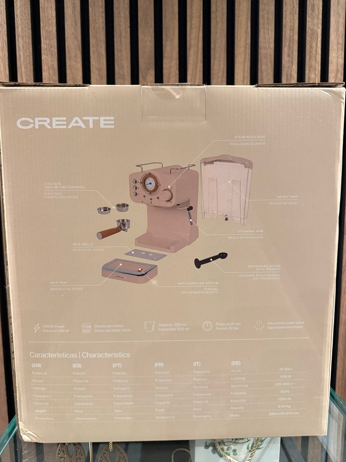 CREATE Thera Retro Espresso machine - Roze, Afneembaar waterreservoir, Espresso apparaat, 10 kopjes of meer, Nieuw