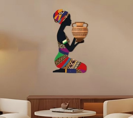 Wanddecoratie Afrikaanse vrouw 40 cm hoog, Metaal, Meerkleurig, Ophalen of Verzenden, 22 cm