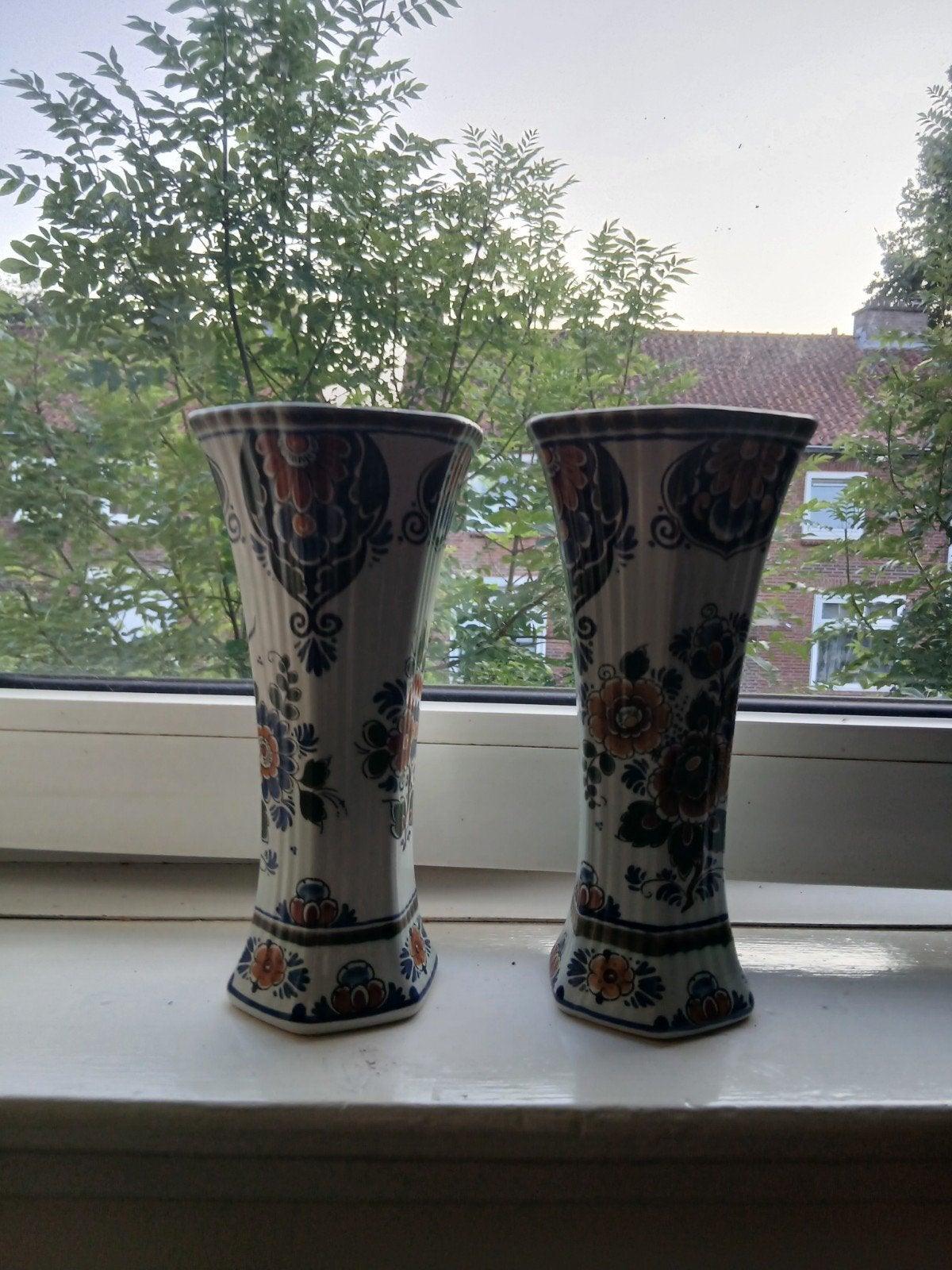 Set van 2 vintage Delfts Polychroom vazen – Handwerk #459, Ophalen of Verzenden