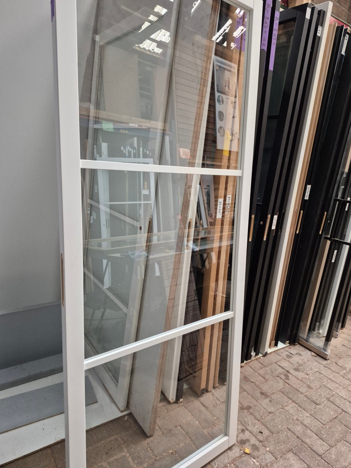 88x210,5cm binnendeur stomp blank glas staallook wit SL47, Deurkozijn, ., Nieuw, 150 tot 225 cm