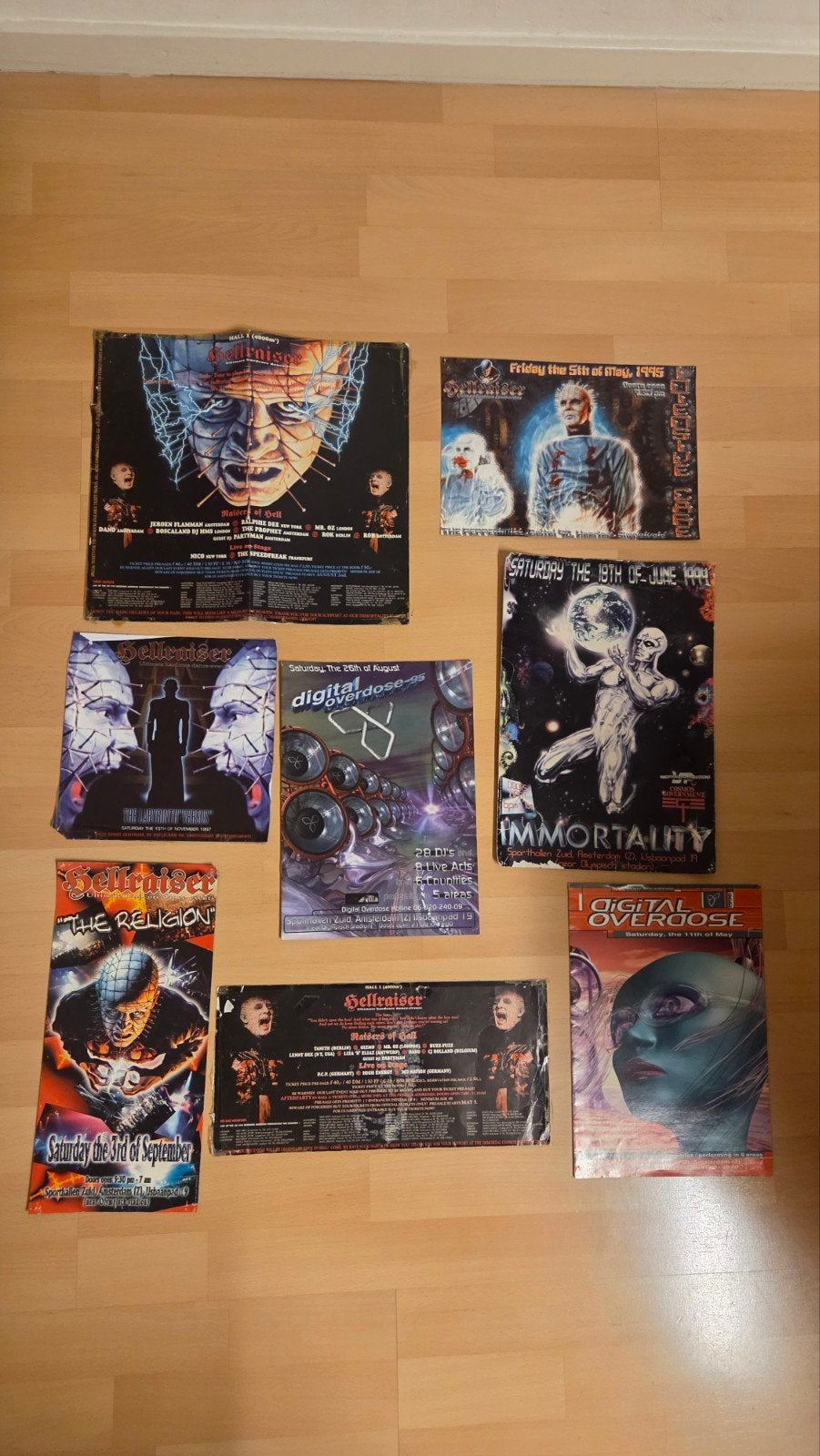 8 Vintage Hellraiser & Digital Overdose Hardcore Flyers (Set, Ophalen of Verzenden, Gebruikt, Muziek