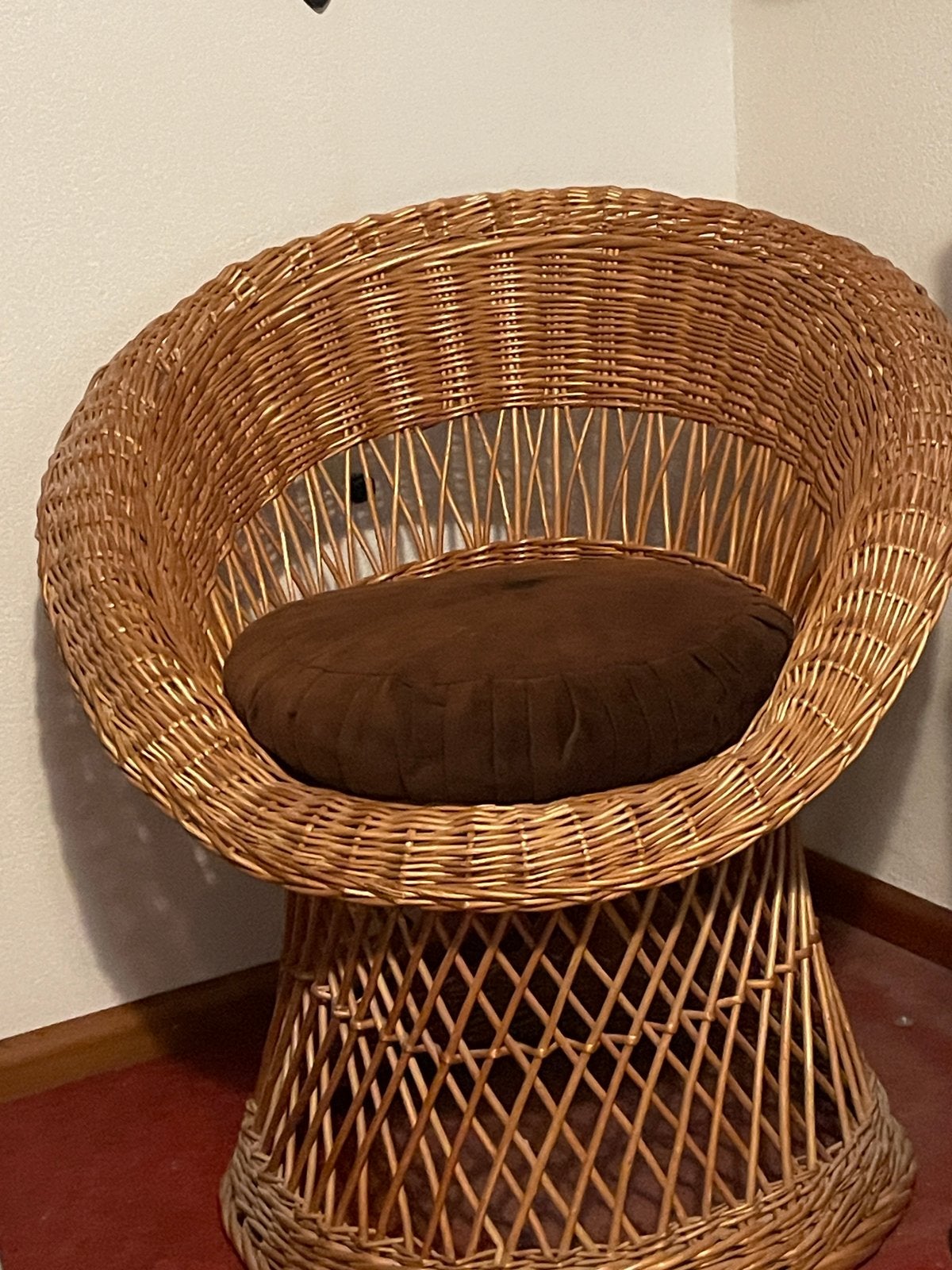 Vintage Rotan Pauwenstoel met Kussen, Ophalen, Gebruikt, Bruin, Riet of Rotan