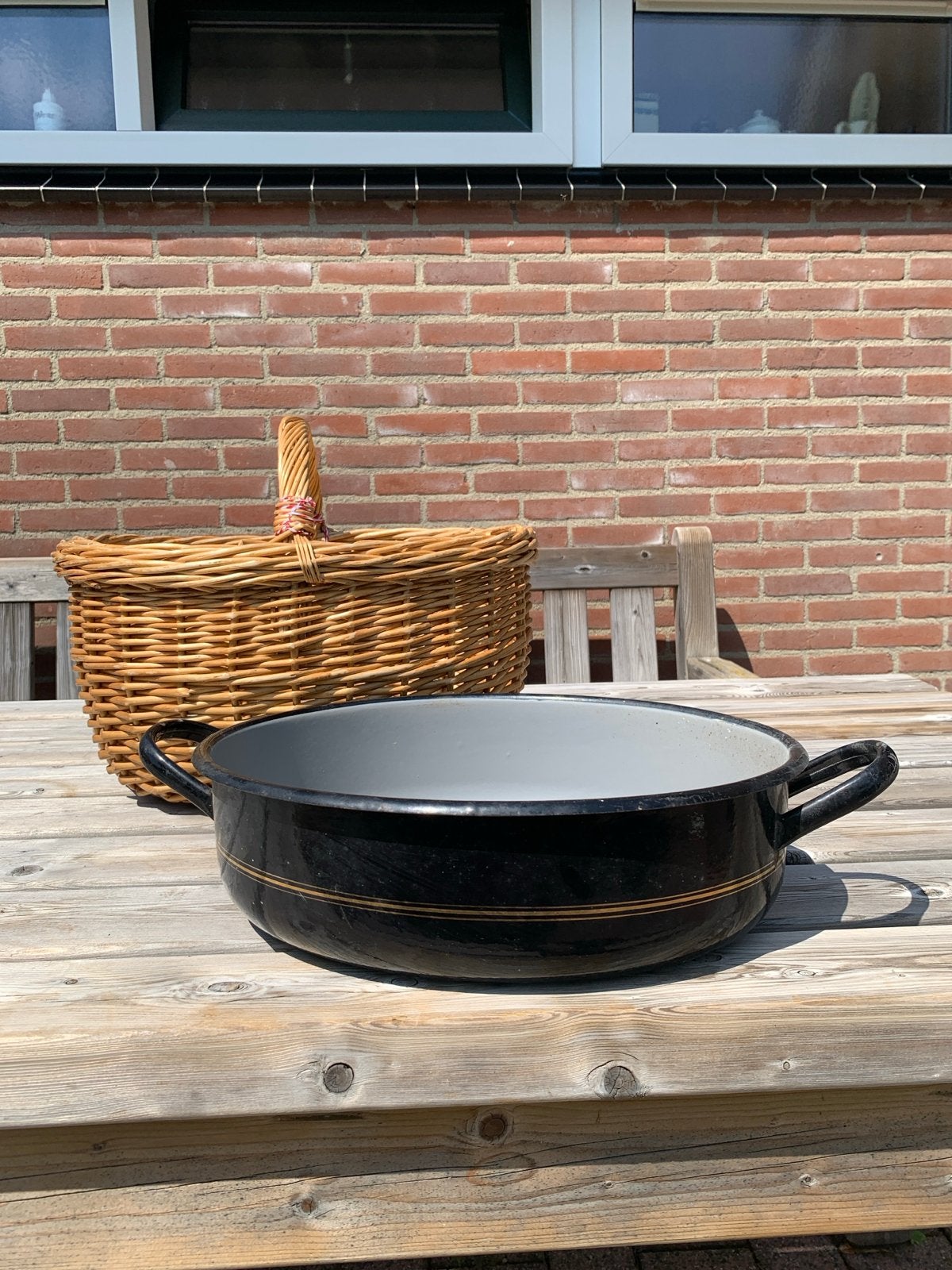 Vintage geëmailleerde afwasteil met handvatten, Ophalen of Verzenden
