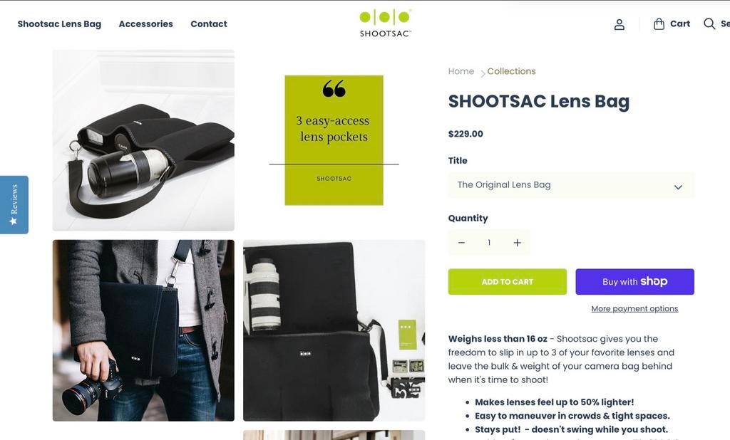 ShootSac lens/camera tas - Compact en handig, Ophalen of Verzenden, Zo goed als nieuw, Schoudertas, Overige merken