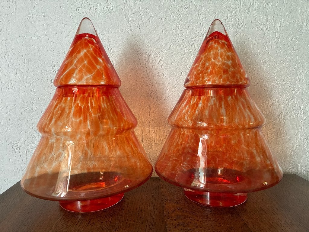 2x Glazen oranje voorraadpot kerstmis kerstboom - 40 cm hoog, Diversen, Kerst, Ophalen, Zo goed als nieuw