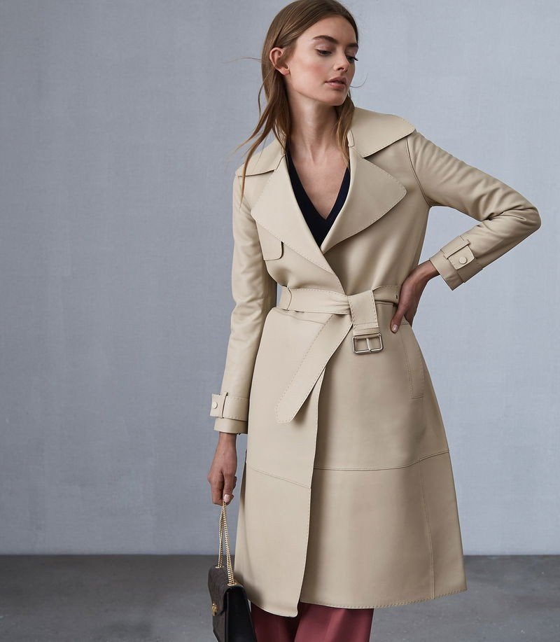 Reiss Roma leather Designer Trenchcoat - Nieuw en Ongedragen, Reiss, Verzenden, Nieuw, Beige