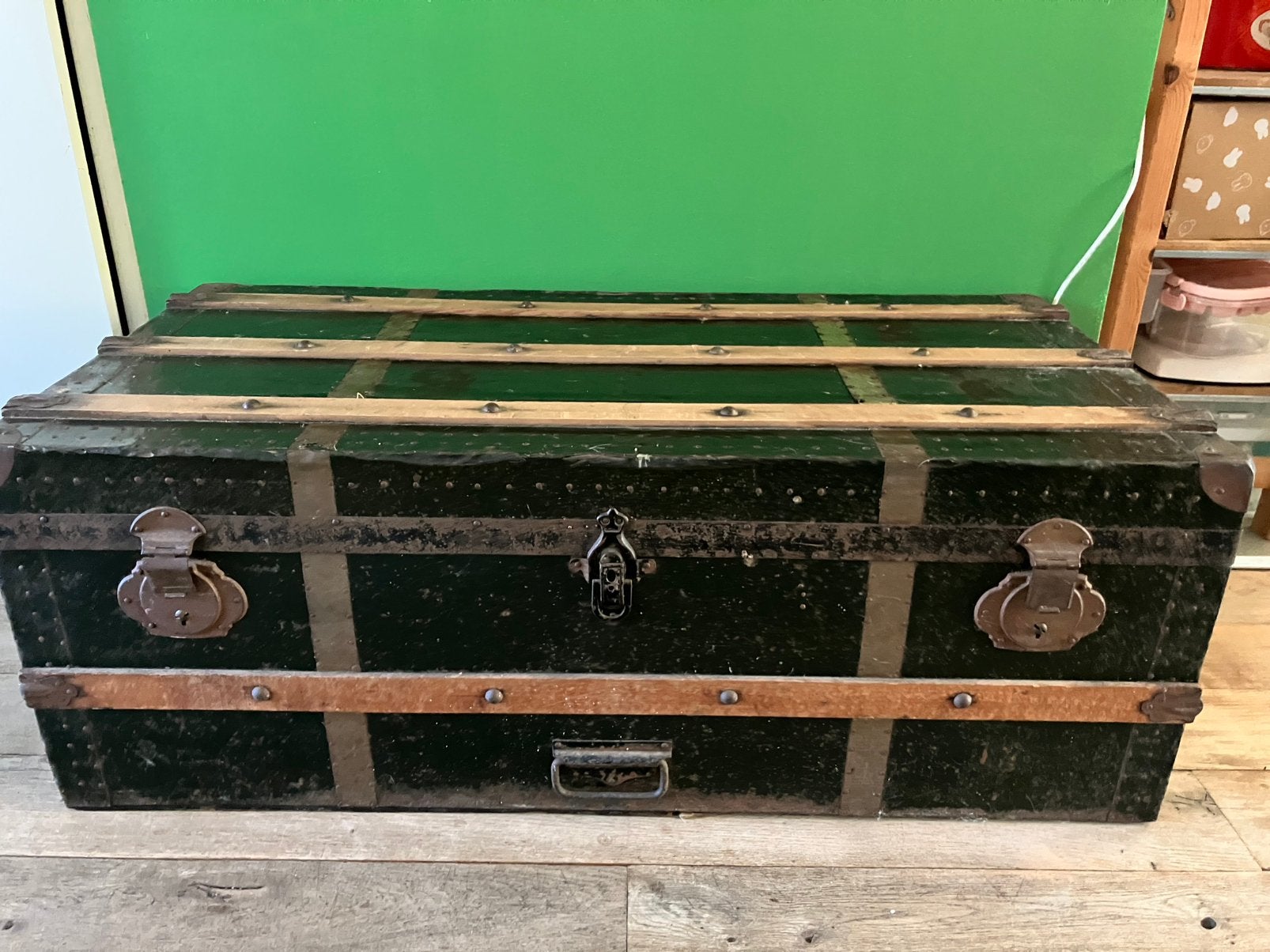 Vintage scheepskist hutkoffer, Huis en Inrichting, Ophalen, Zo goed als nieuw, Metaal, Minder dan 50 cm