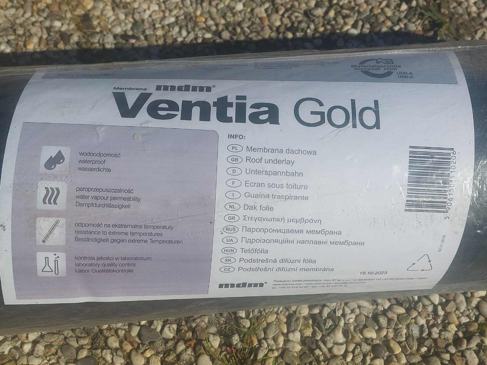 Dakfolie MDM Ventia Gold - 75m² waterdichte onderlaag, Doe-het-zelf en Verbouw, Ophalen, Overige materialen, Zwart, Nieuw