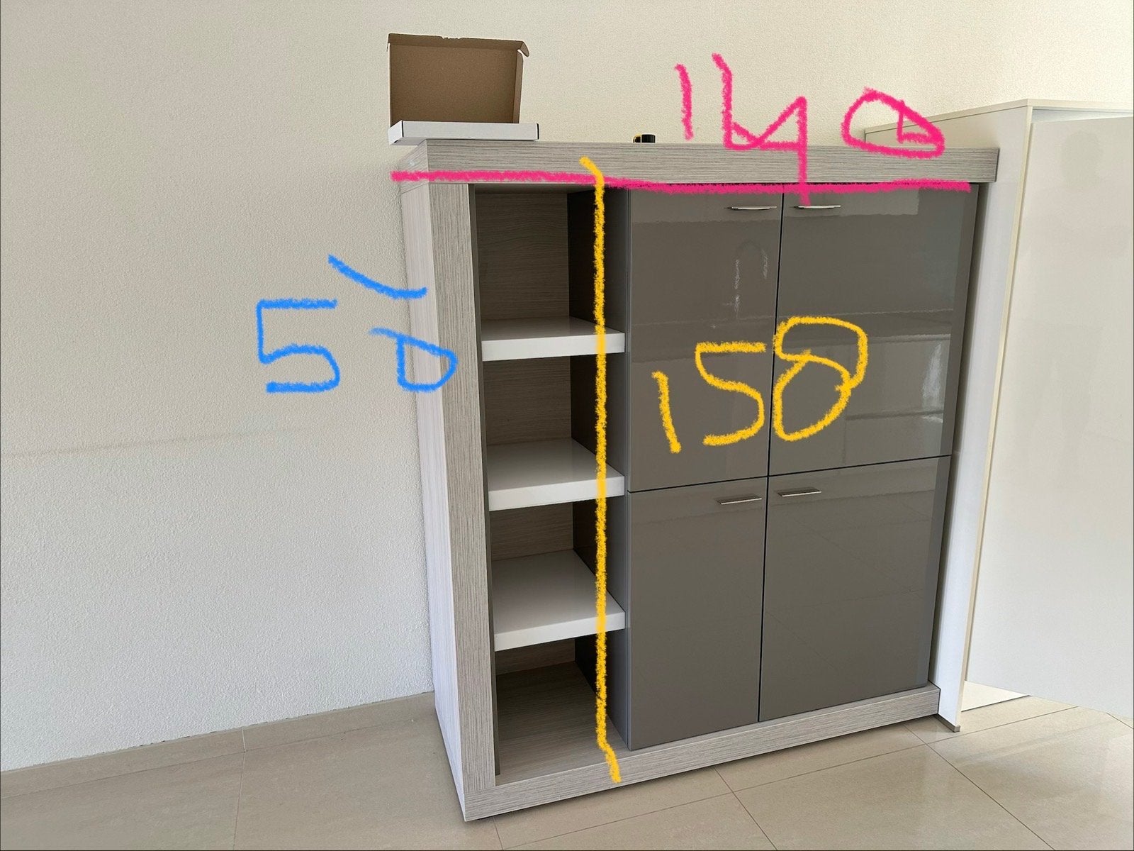 Moderne kast met open vakken en deuren (4vakken erachter), Ophalen, Gebruikt, 100 tot 150 cm, 150 tot 200 cm
