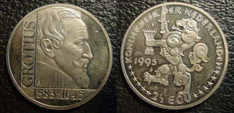 2,5 ecu Hugo de Groot 1995, Postzegels en Munten, Penningen en Medailles, Verzenden, Overige materialen, Nederland