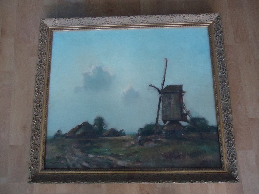 groot schilderij jan knikker sr., Ophalen, Nederlandse school, Doek, Landschap