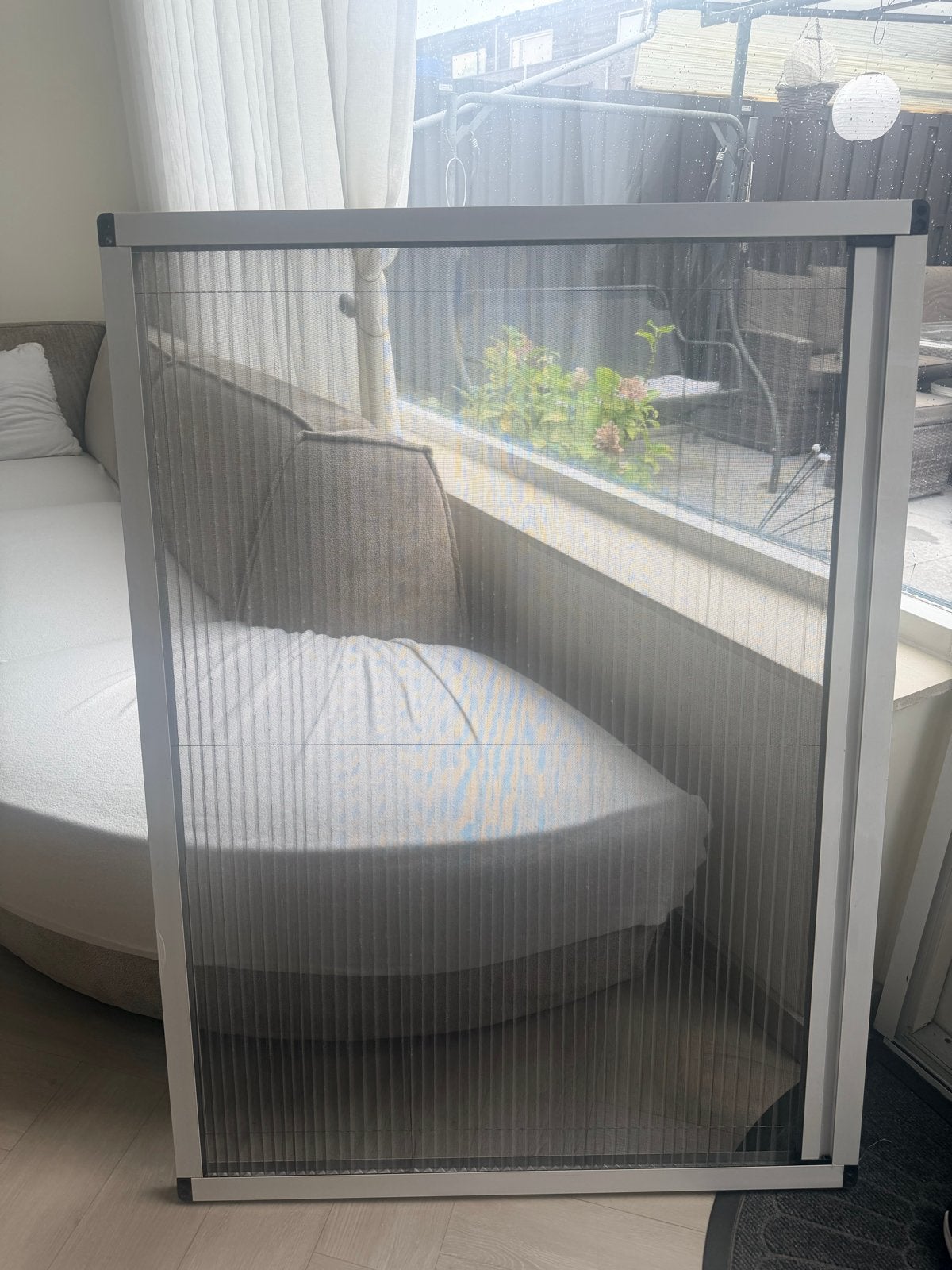 Hordeur plissé wit - Perfect voor zomeravonden, Ophalen, Kunststof, 80 tot 100 cm, Hordeur