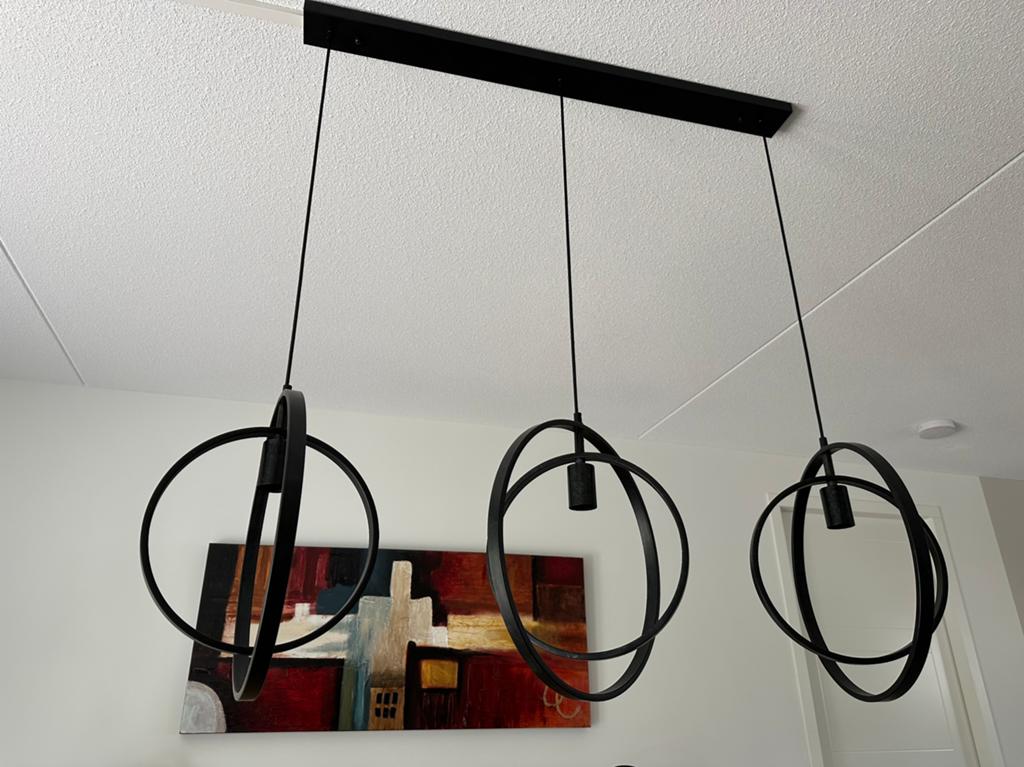 Industriele hanglamp 3 cirkels, Huis en Inrichting, Lampen | Hanglampen, Ophalen, Zo goed als nieuw, Metaal
