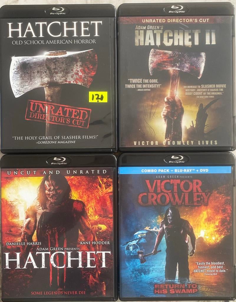 Hatchet 1 2 3 4 blu ray horror set, Cd's en Dvd's, Blu-ray, Ophalen of Verzenden, Zo goed als nieuw, Horror