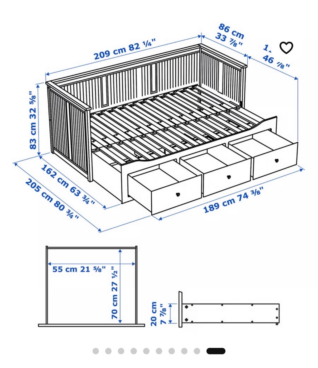 IKEA Hemnes Bedbank met 3 lades - Wit, Ophalen, Gebruikt, Wit, Tweepersoons