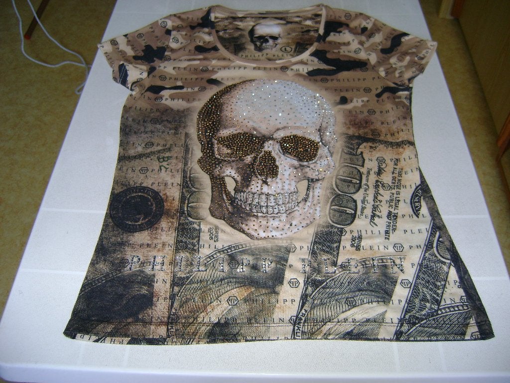 bruin/beige shirt met steentjes van philip plein achter meta, Maat 38/40 (M), Meerkleurig, Ophalen of Verzenden, Zo goed als nieuw