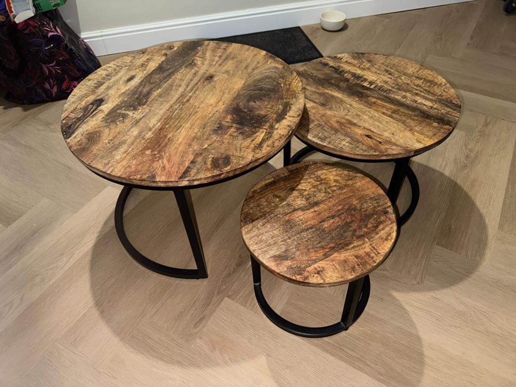 Salontafel set mangohout, Ophalen, Gebruikt, 50 tot 100 cm, Rond