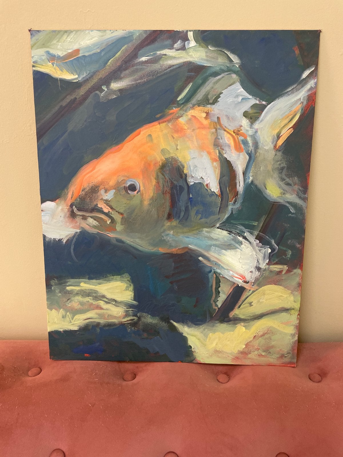 Schilderij van een Koi karper - 40x50 cm, Acrylverf, Handgeschilderd, Ophalen of Verzenden, Dieren