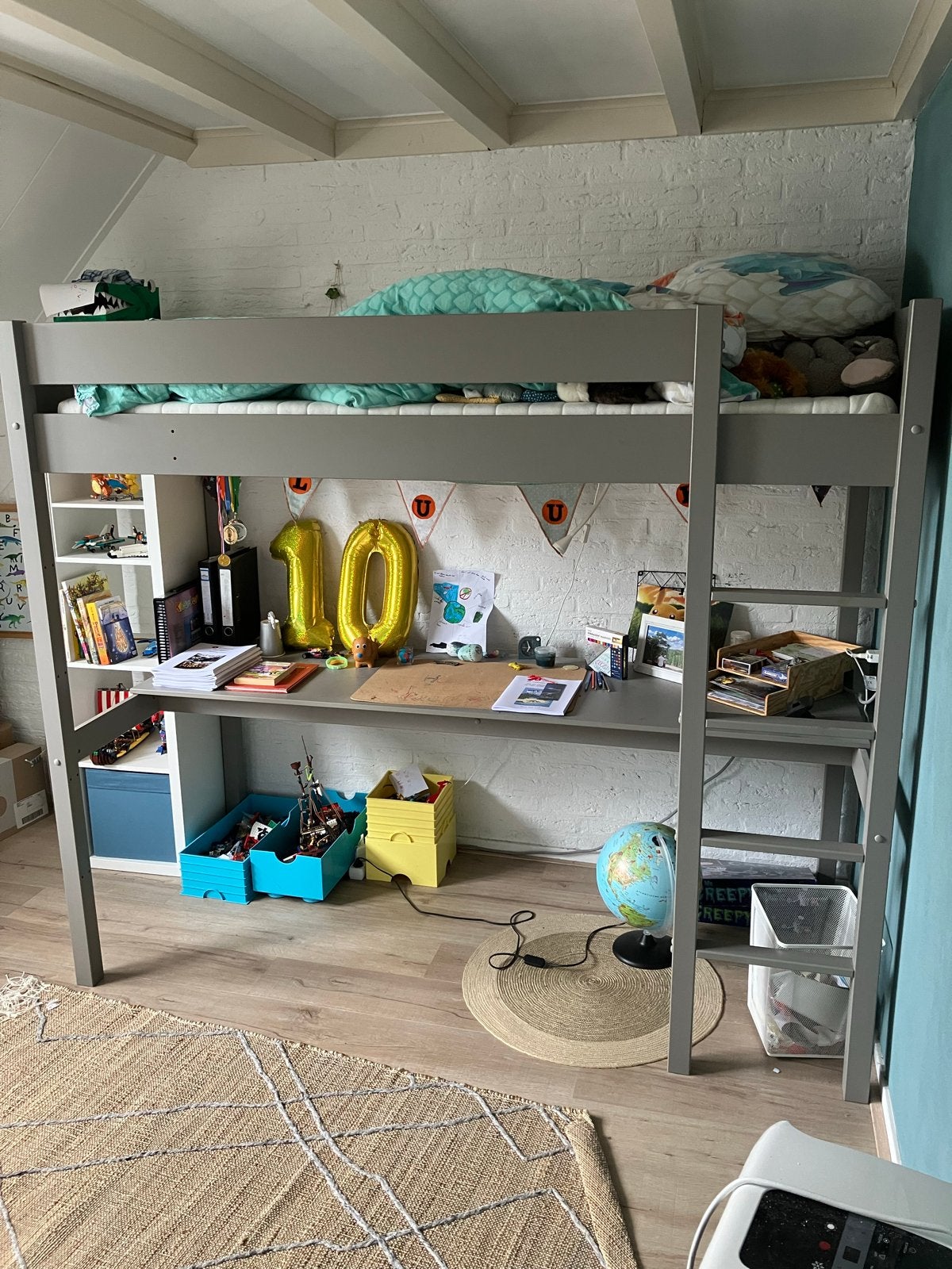 Petit Amelie Sommet grijs hoogslaper met bureau, Huis en Inrichting, Ophalen, 100 cm, Eenpersoons, 210 cm