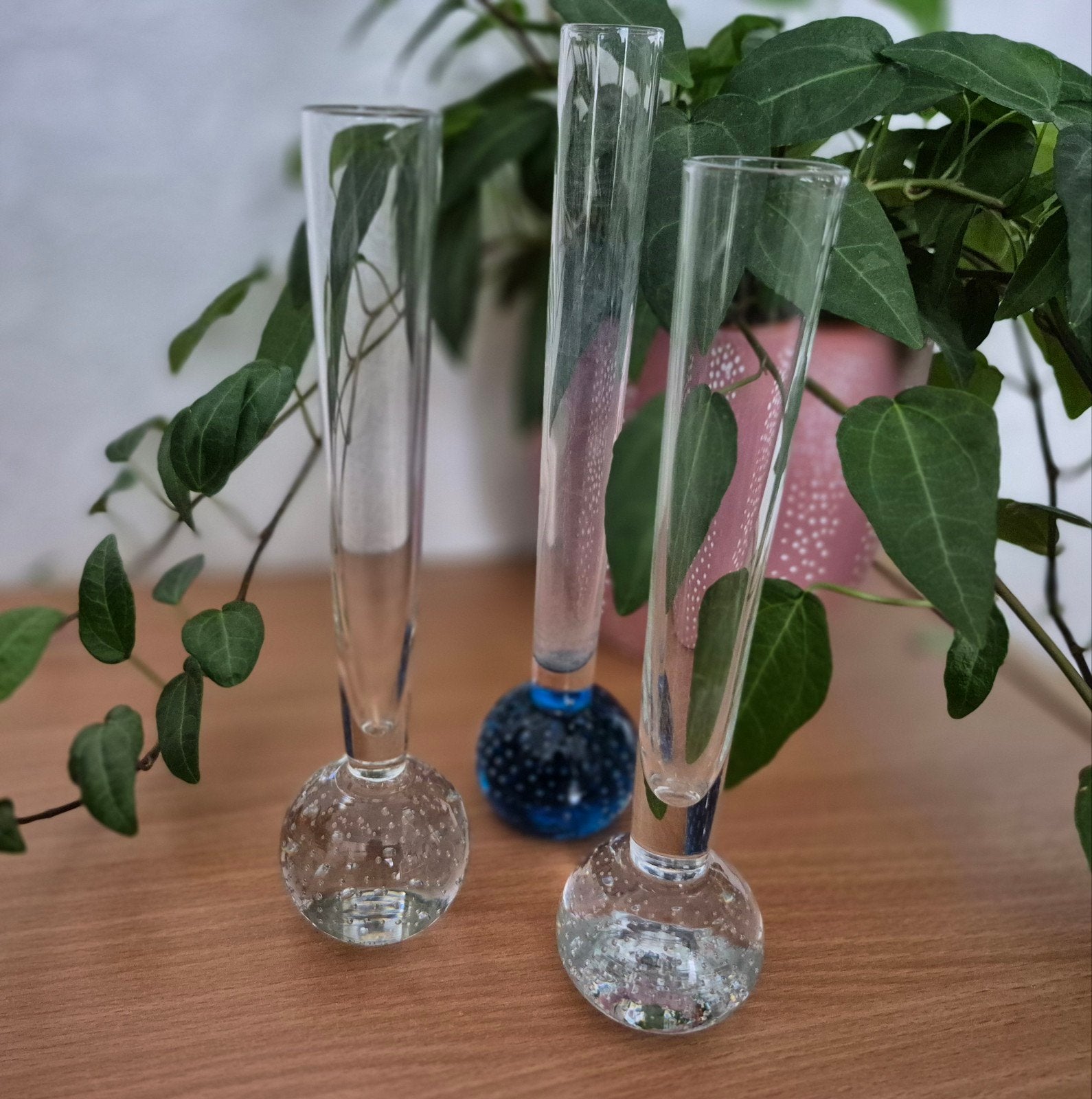 Set van 3 vintage Leerdam glas spijker solifleur vaasjes, Ophalen of Verzenden