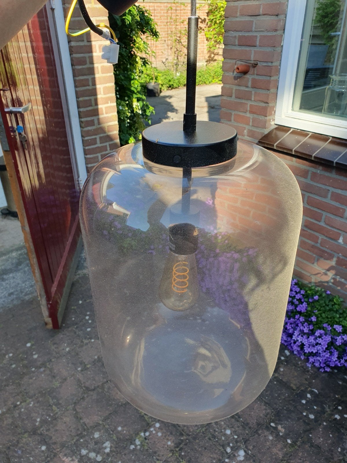 moderne hanglamp van de Karwei, Ophalen, Zo goed als nieuw, Glas, E27 (groot)