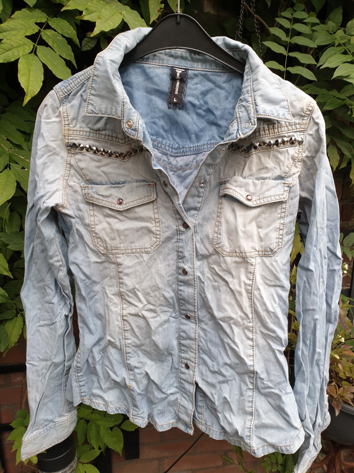 spijkerblouse/ maat L, Verzenden, Zo goed als nieuw, Maat 38/40 (M), Blauw