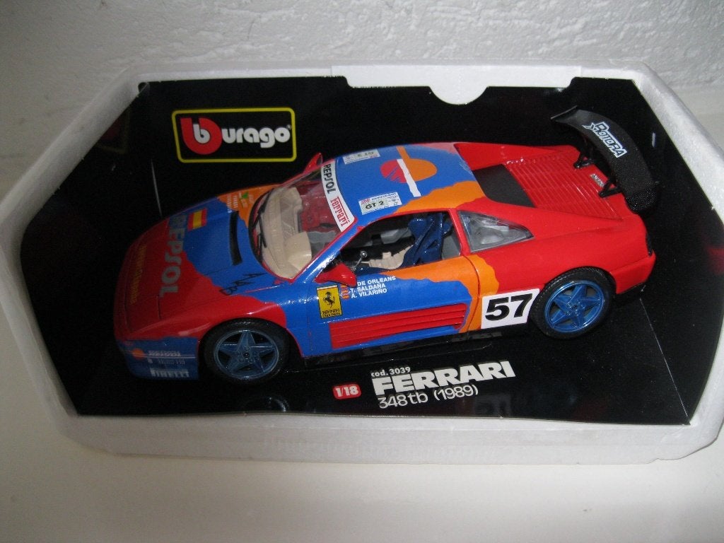 bburago ferrari 348tb REPSOL #57 1-18 in doos, Ophalen of Verzenden, Zo goed als nieuw, Bburago