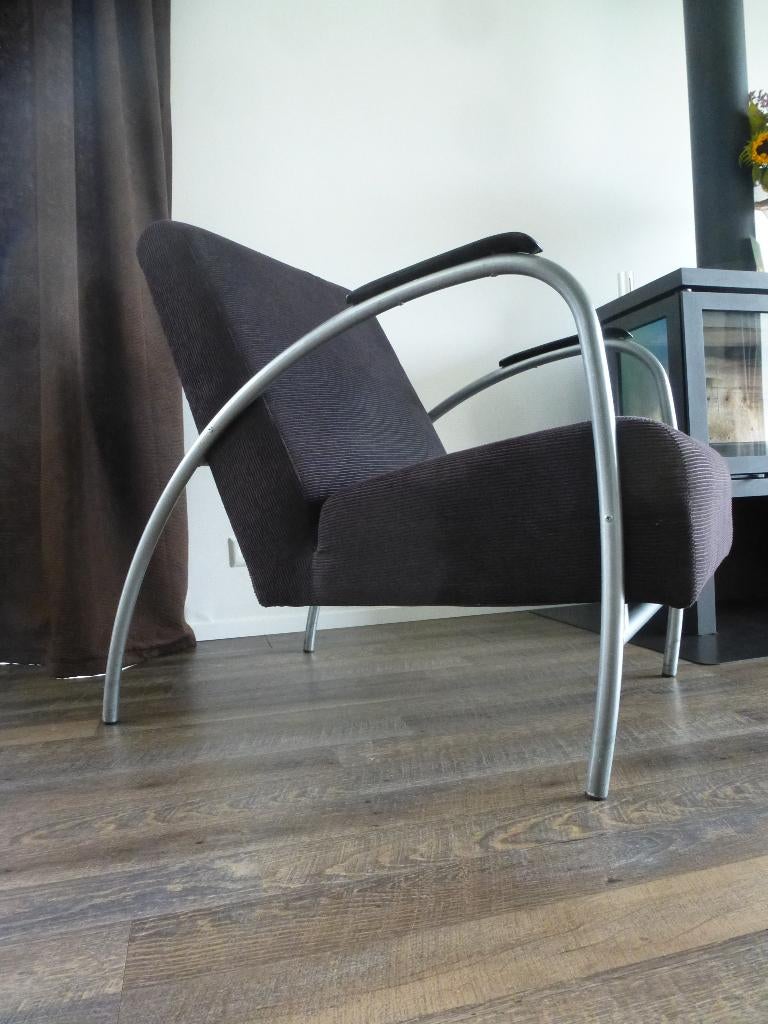 Fauteuil vintage design retro ribstof Gelderland Bouvrie, Ophalen, Stof, Gebruikt, 75 tot 100 cm