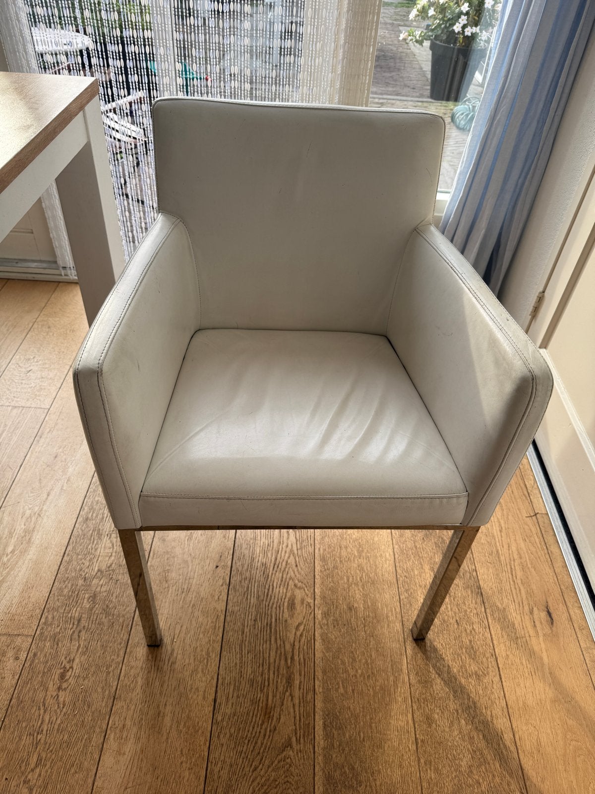 4 Witte leren eetkamerstoel van Jan des Bouvrie, Huis en Inrichting, Stoelen, Ophalen, Gebruikt, Wit, Leer