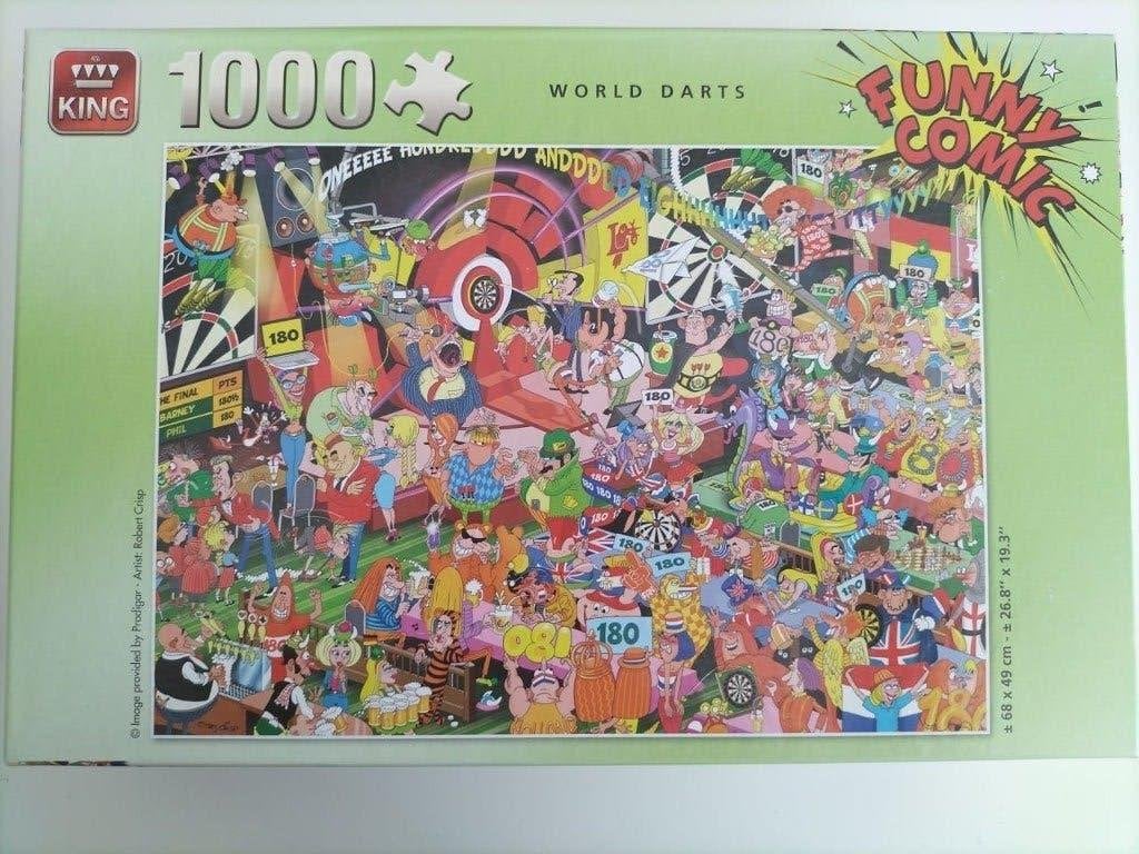 King puzzel (world darts - funny comic), Hobby en Vrije tijd, Denksport en Puzzels, Ophalen, 500 t/m 1500 stukjes, Zo goed als nieuw