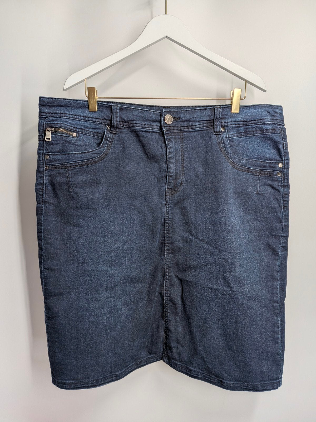 MS mode maat 48 spijkerrok (3170*), Kleding | Dames, Rokken, Gedragen, Maat 46/48 (XL) of groter, Blauw, Knielengte, Ophalen of Verzenden
