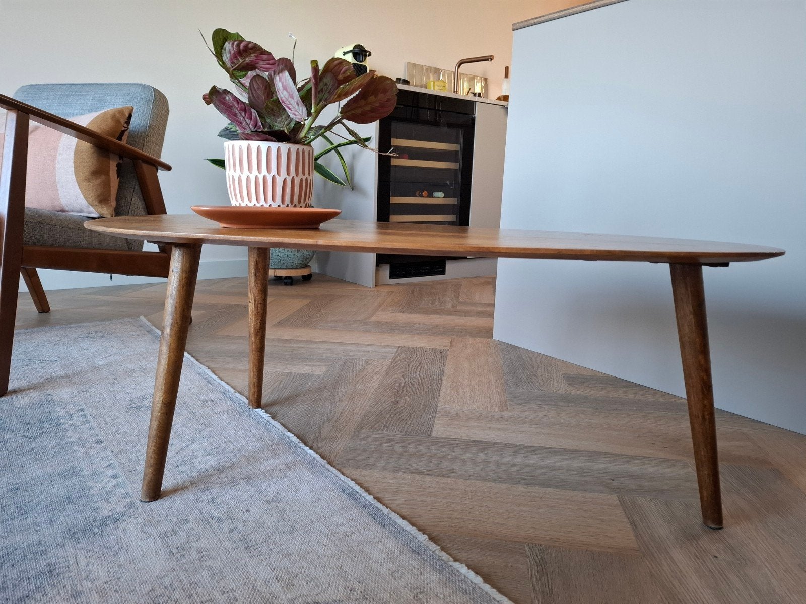 Stijlvolle salontafel van mangohout - 100 x 50 cm, Gebruikt, 100 tot 150 cm, Modern, Organisch, Ovaal