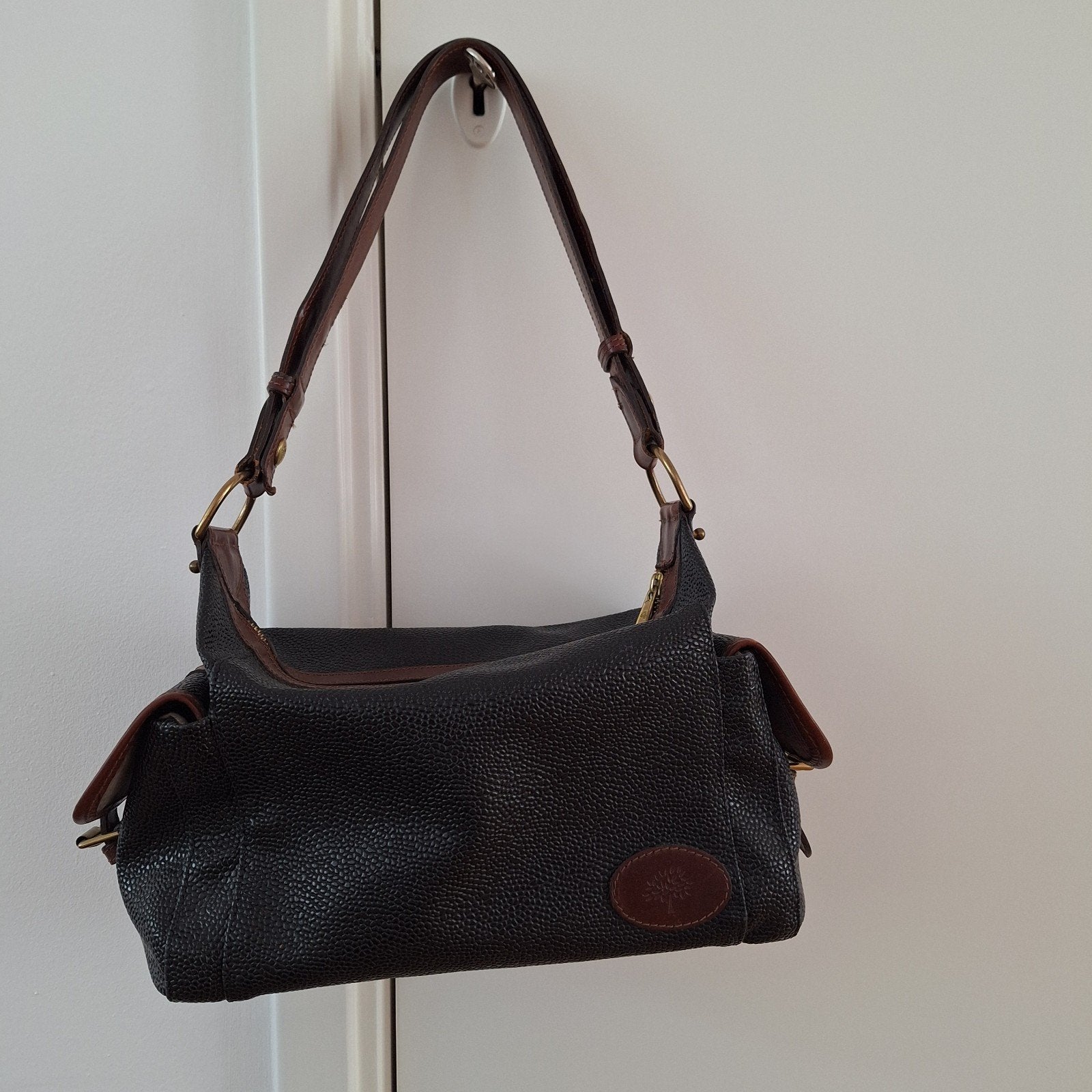 Originele Mulberry Zwart Scotsgrain Tas Cognac Afgebiesd, Ophalen of Verzenden, Zo goed als nieuw, Zwart, Handtas