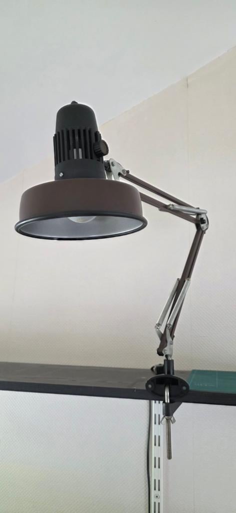 Vintage bureaulamp met klem - Bruin, Huis en Inrichting, Lampen | Overige, Gebruikt, Ophalen