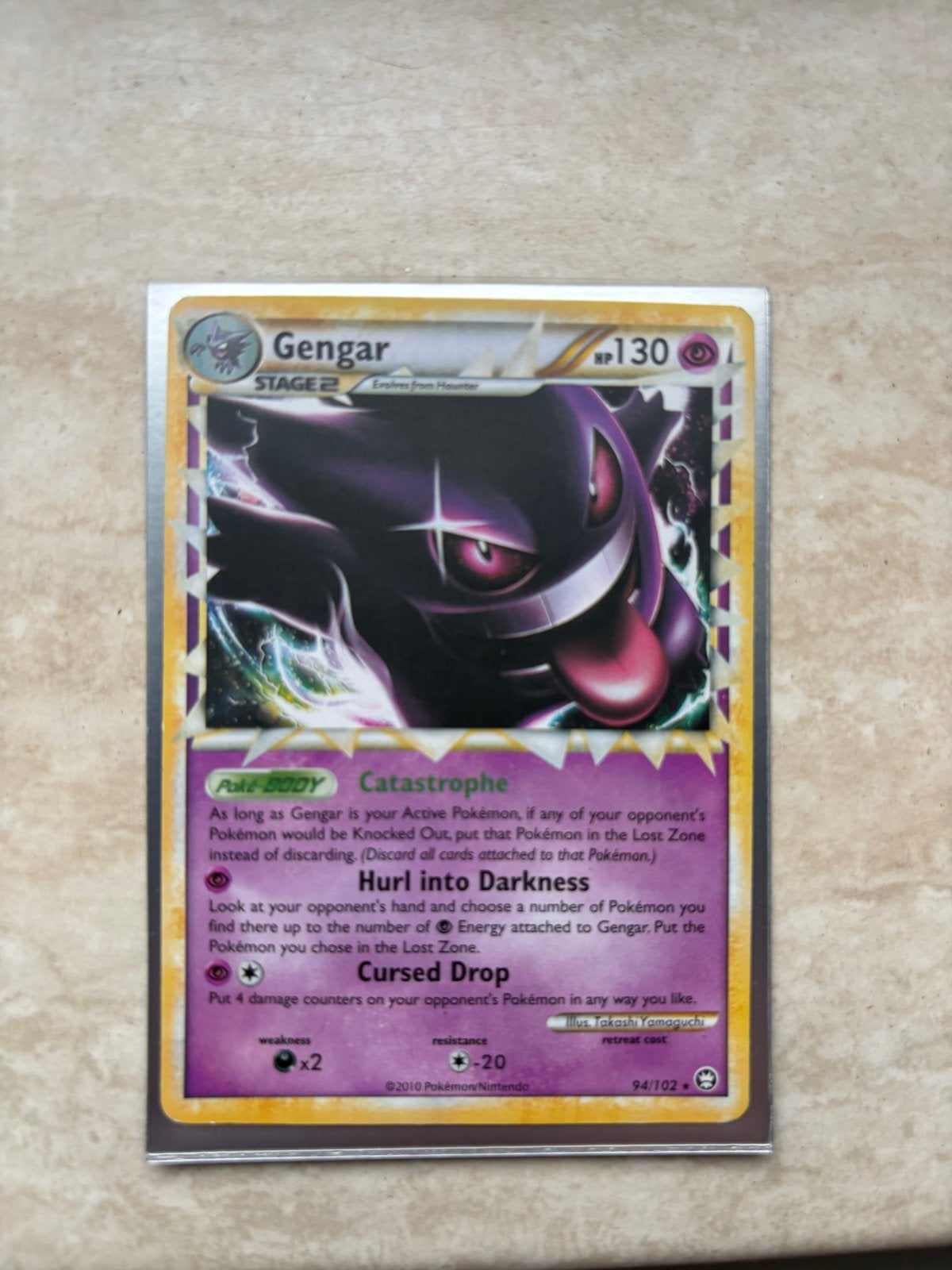 Gengar 94/102 Triumphant Ultra Rare Pokémon Kaart (2010), Ophalen of Verzenden, Zo goed als nieuw, Losse kaart