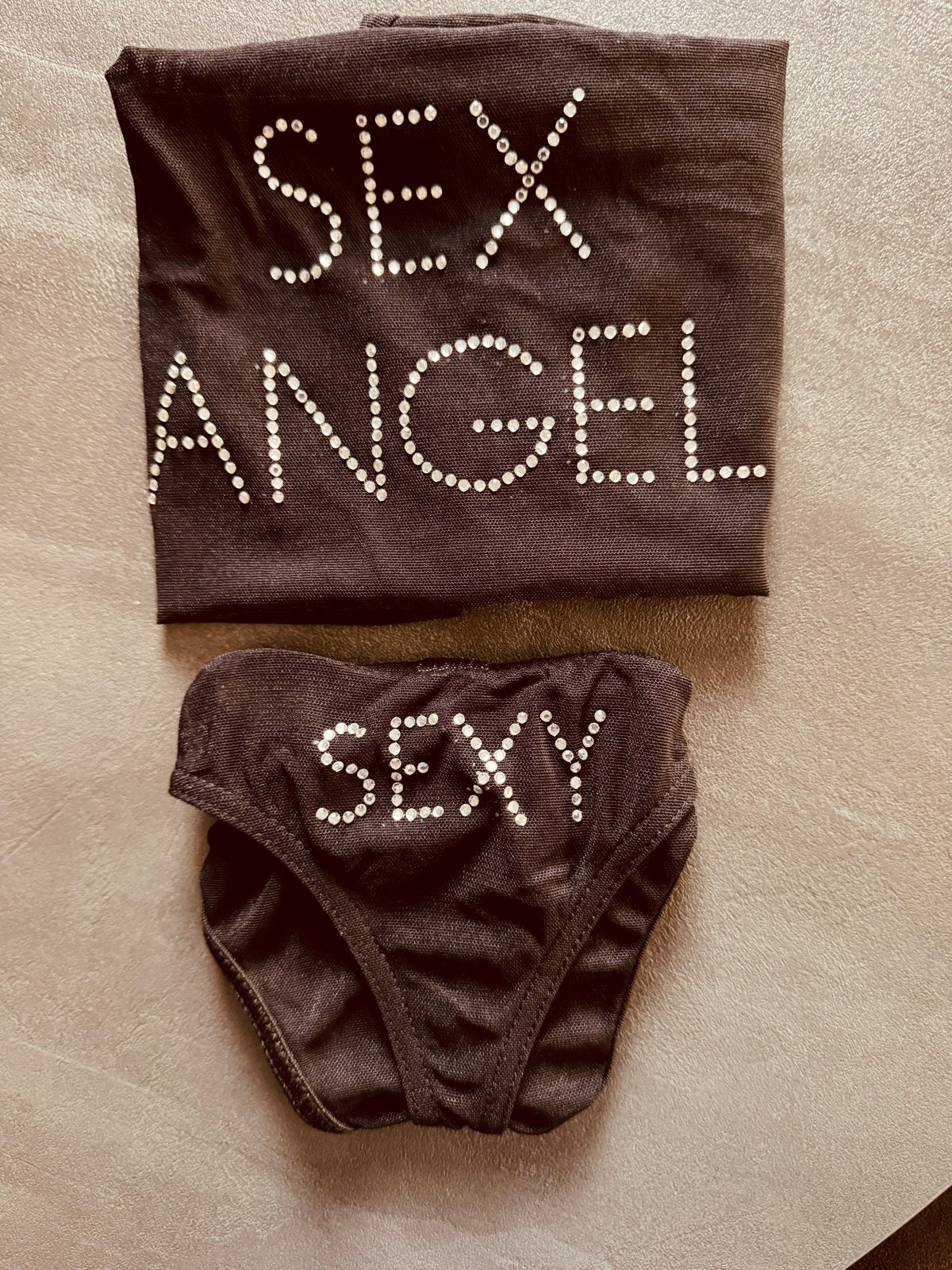 Nieuw sexy lingeriesetje 'SEX ANGEL' & 'SEXY' - Maat S/M, Ophalen of Verzenden, Zwart, Setje