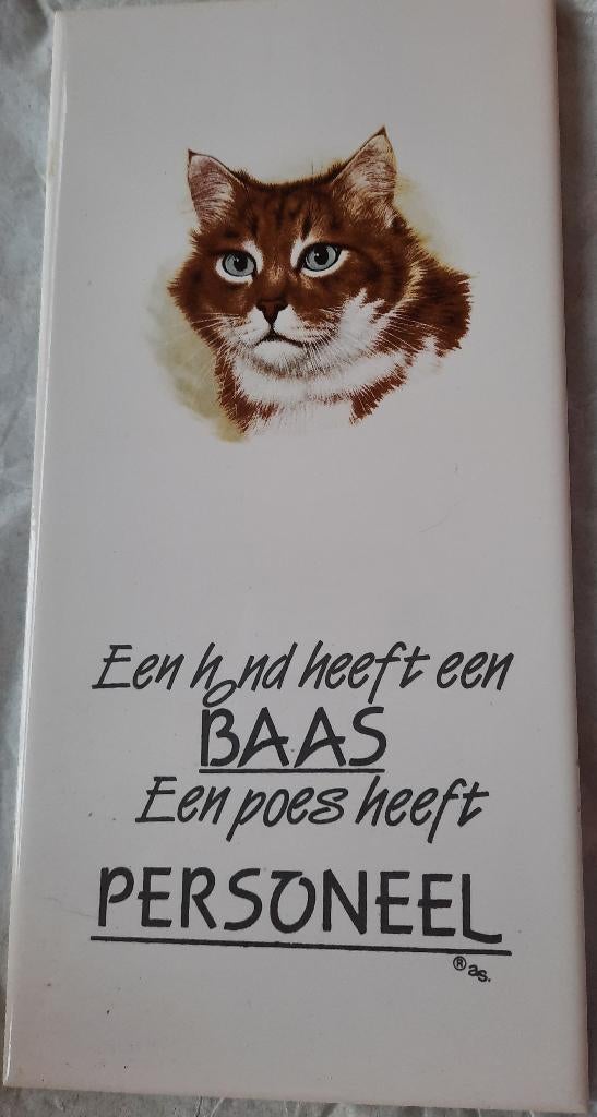 tegeltje met spreuk hond baas poes personeel, Ophalen of Verzenden, Zo goed als nieuw