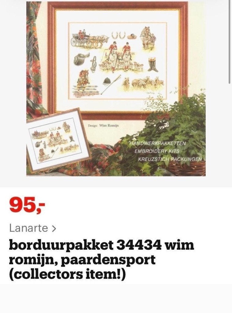 BORDUURPAKKET LANARTE PAARDENSPORT WIM ROMIJN, Verzenden, Zo goed als nieuw, Handborduren, Borduurpakket