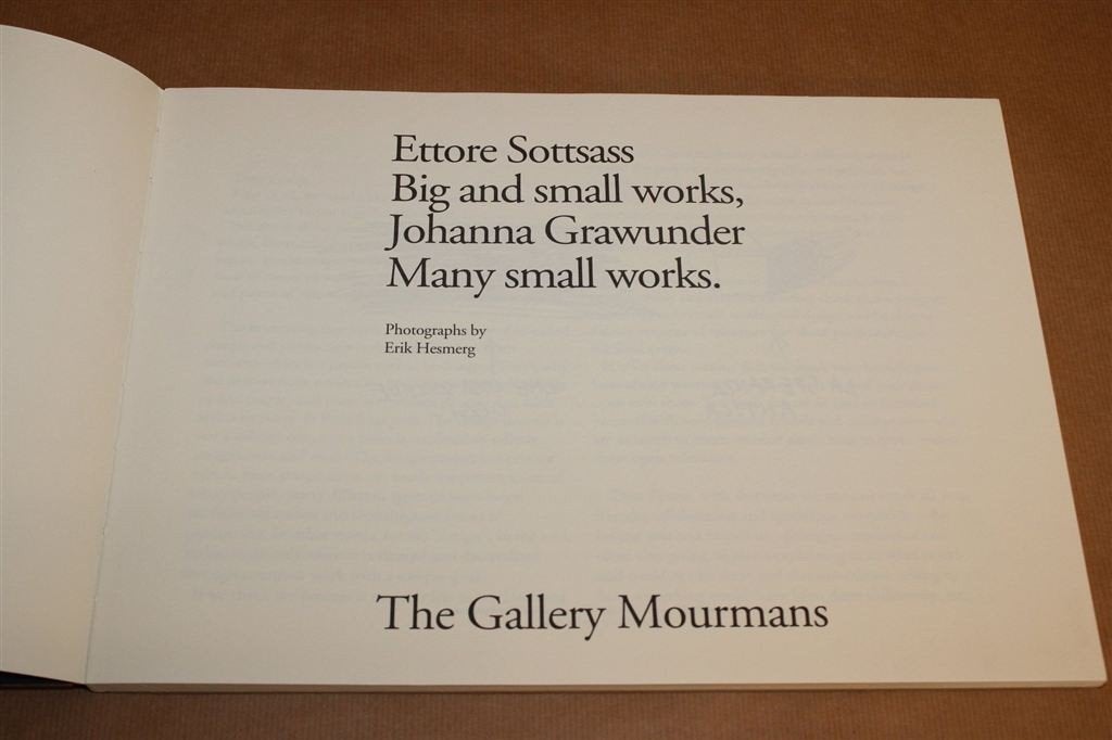 Ettore Sottsass — Design Catalogus Gallery Mourmans 1995, Boeken, Ophalen of Verzenden, Gelezen, Fotografen