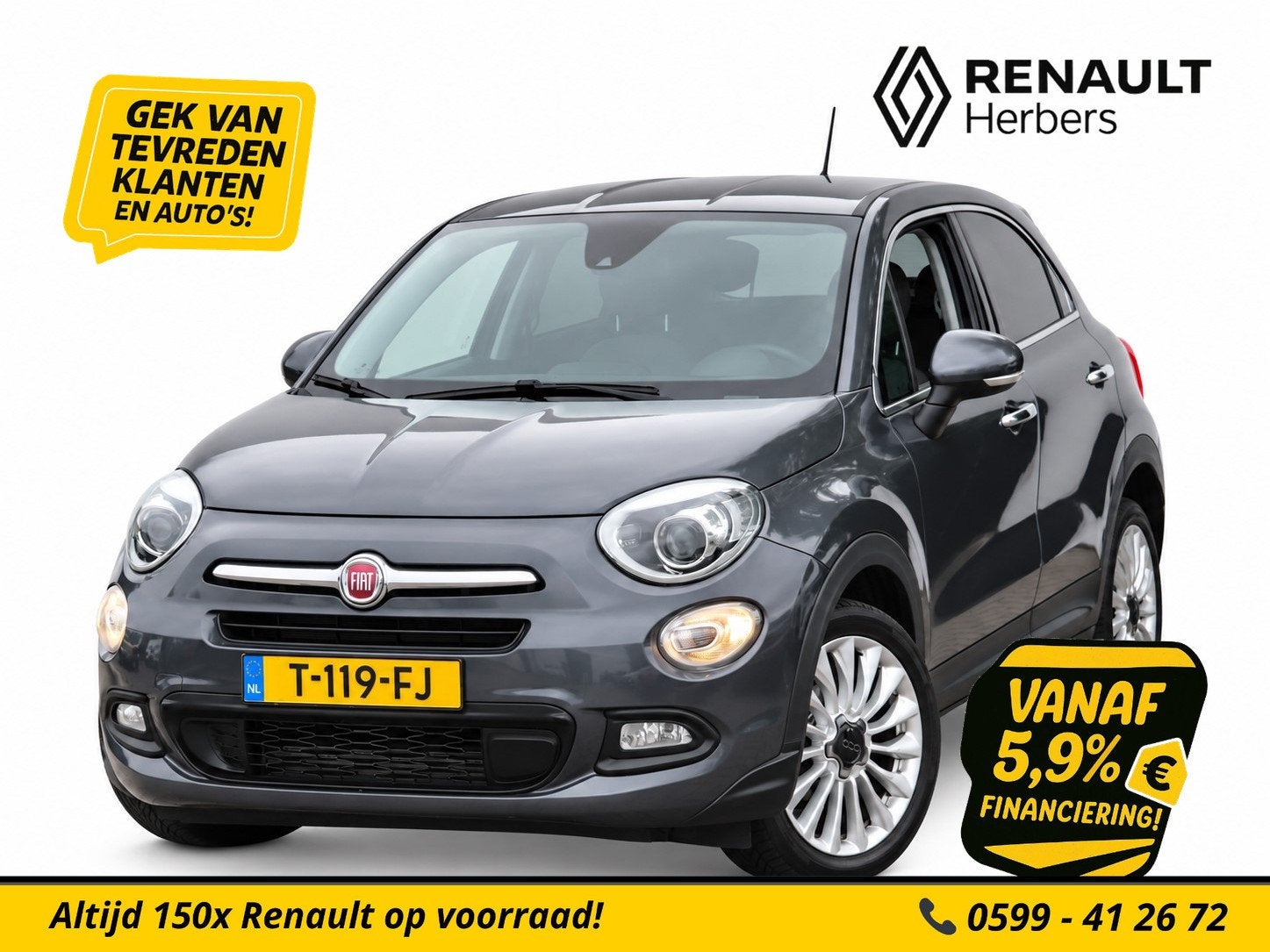 Fiat 500X 1.4 Turbo MultiAir Lounge CAMERA / NAVI / 18 INCH, Auto's, Voorwielaandrijving, Gebruikt, 4 cilinders, 500X