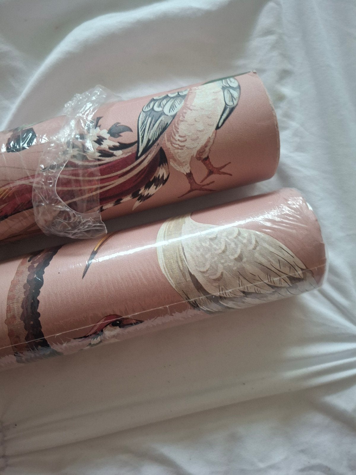 Prachtig roze behang met vogel- en bloemenpatroon, Ophalen, Bloemen, Overige merken, Papierbehang