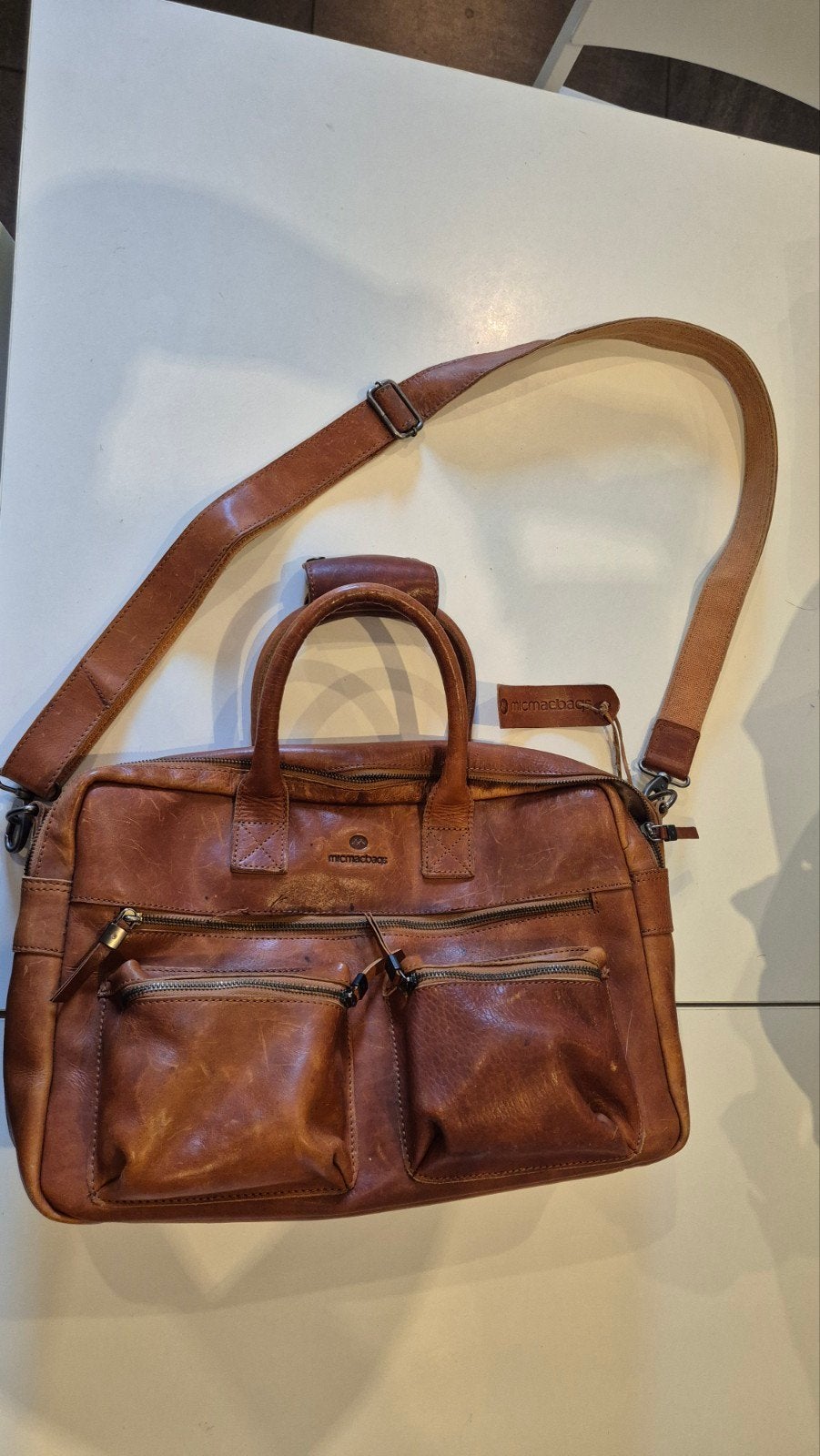 MICMAC BAG Leren Schoudertas/Handtas Cognac, Ophalen, Bruin, Overige typen