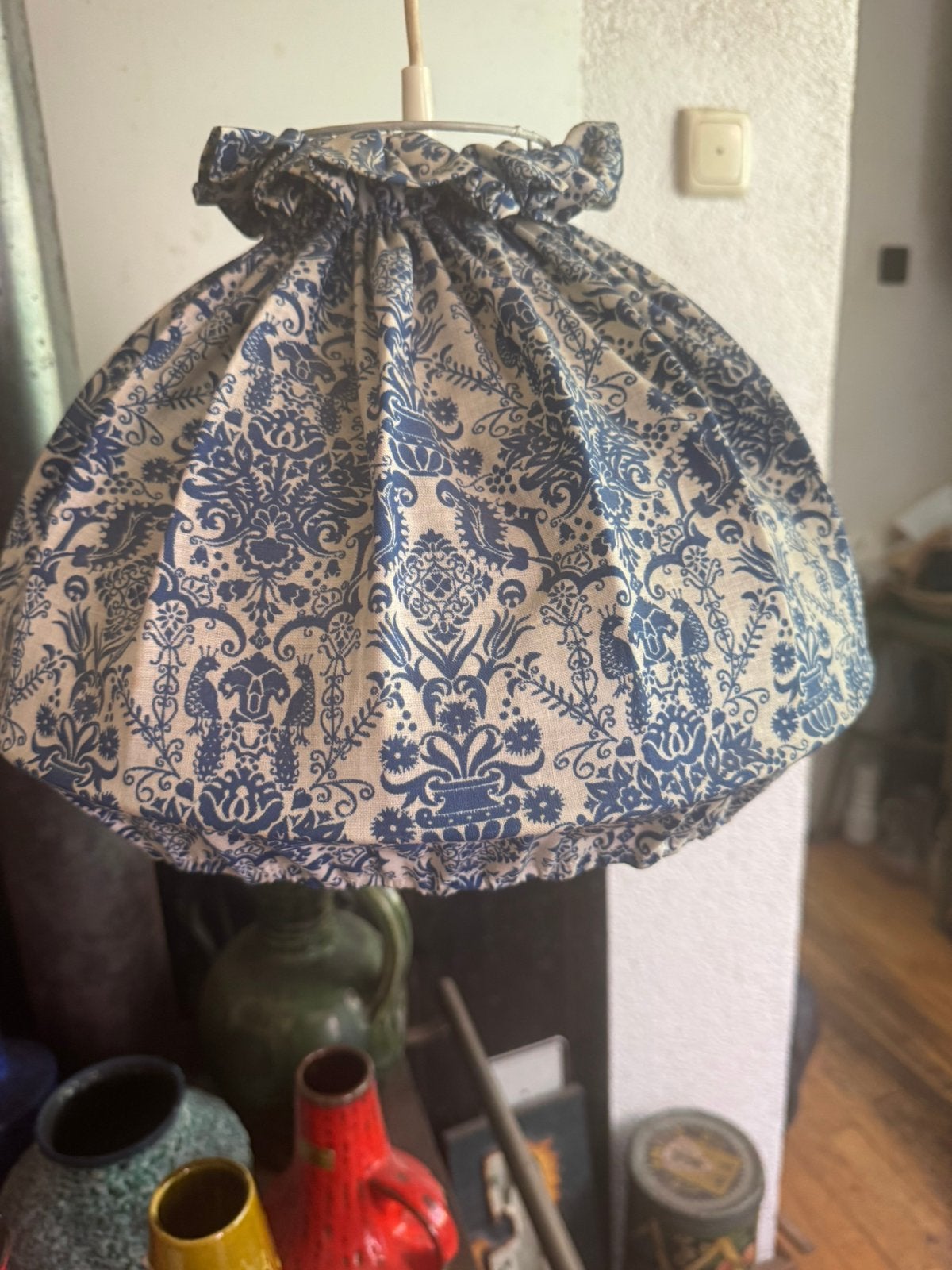 Hanglamp,sixties,zeventies,POP,Mid-Century,lampenkap,vintage, Huis en Inrichting, Ophalen of Verzenden, Gebruikt, Textiel, Sixties,zeventies,Mid-Century,POP