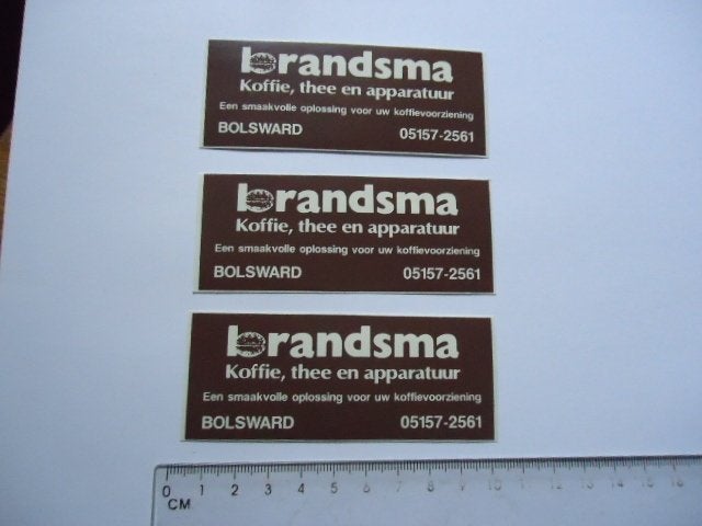 sticker oud Bolsward Brandsma koffie thee vintage retro 3x, Verzamelen, Verzenden, Zo goed als nieuw, Bedrijf of Vereniging