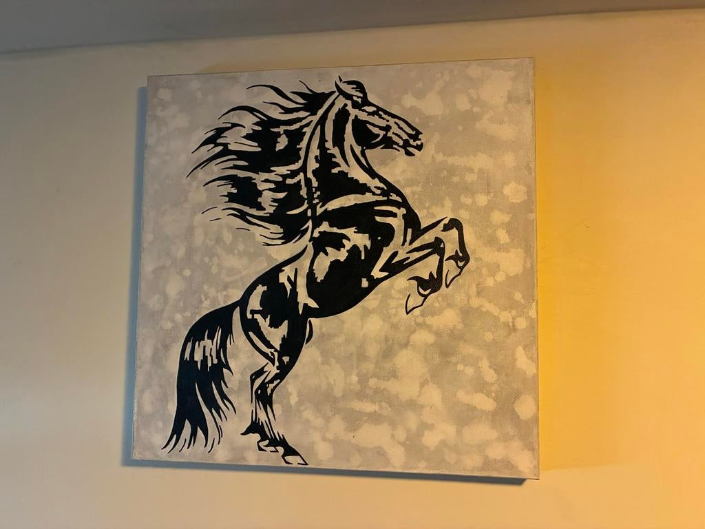 Schilderij Steigerend Fries Paard 50/50, Ophalen of Verzenden