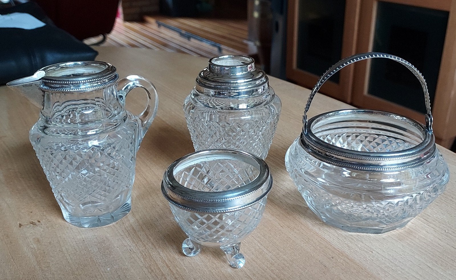 Antiek Hollands Zilveren Tafelstel / Roomset met kristal (4-, Ophalen of Verzenden