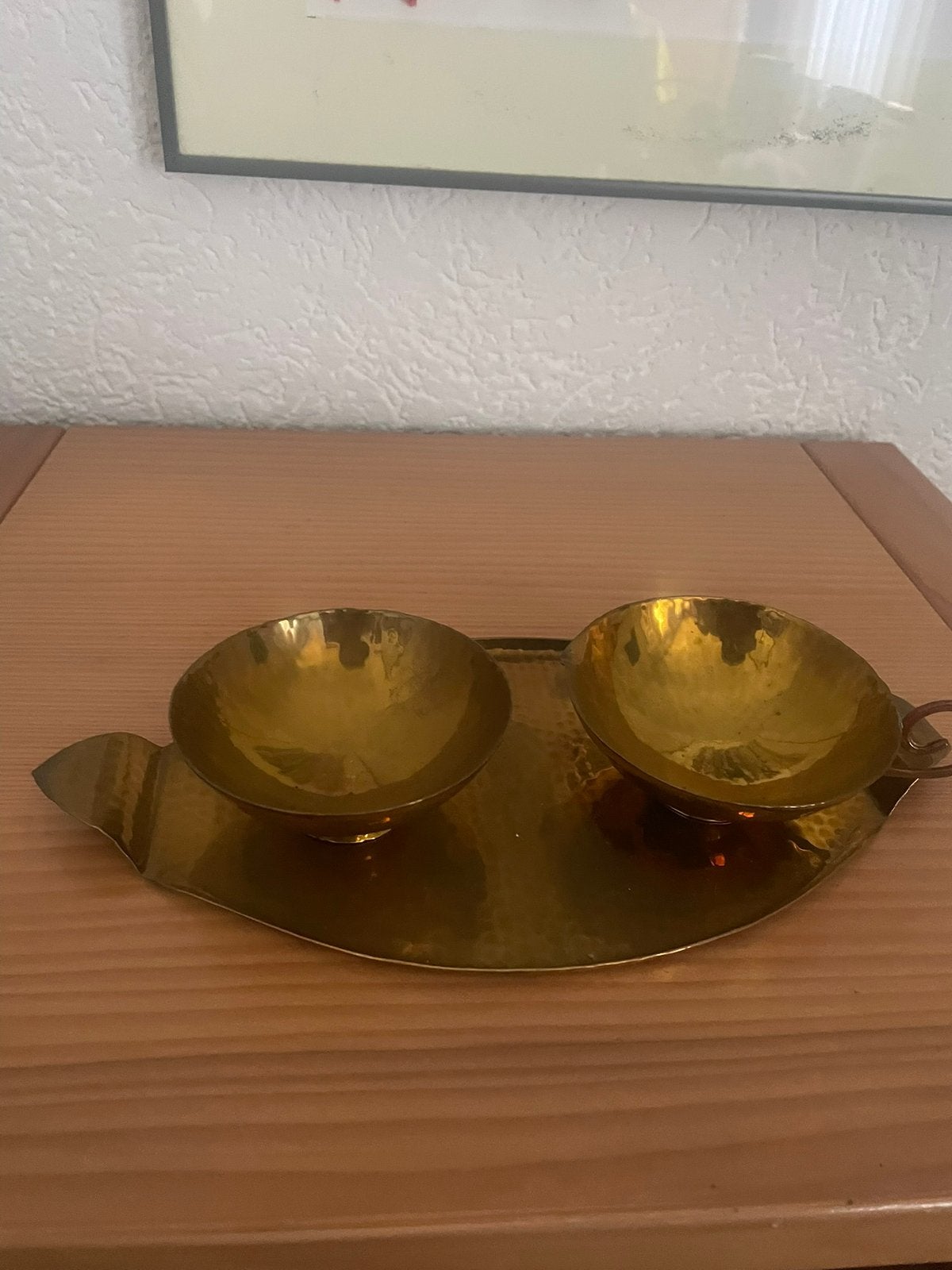 Vintage messing schaaltjes op dienblad, Ophalen of Verzenden
