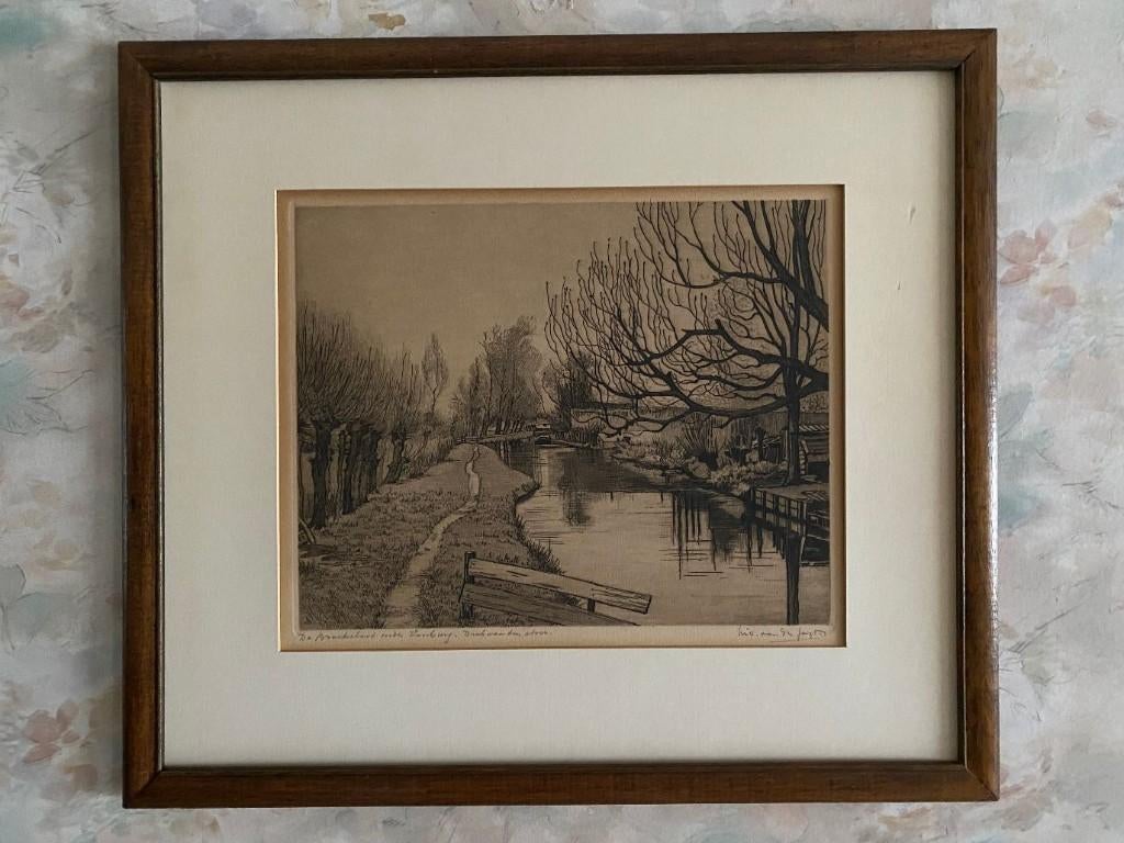 Ets  ,  Broeksloot   Voorburg, Ophalen of Verzenden, Landschap, Ets