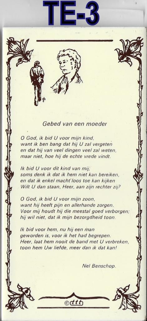 Te3 tegeltje gebed van een moeder, Ophalen of Verzenden, Zo goed als nieuw