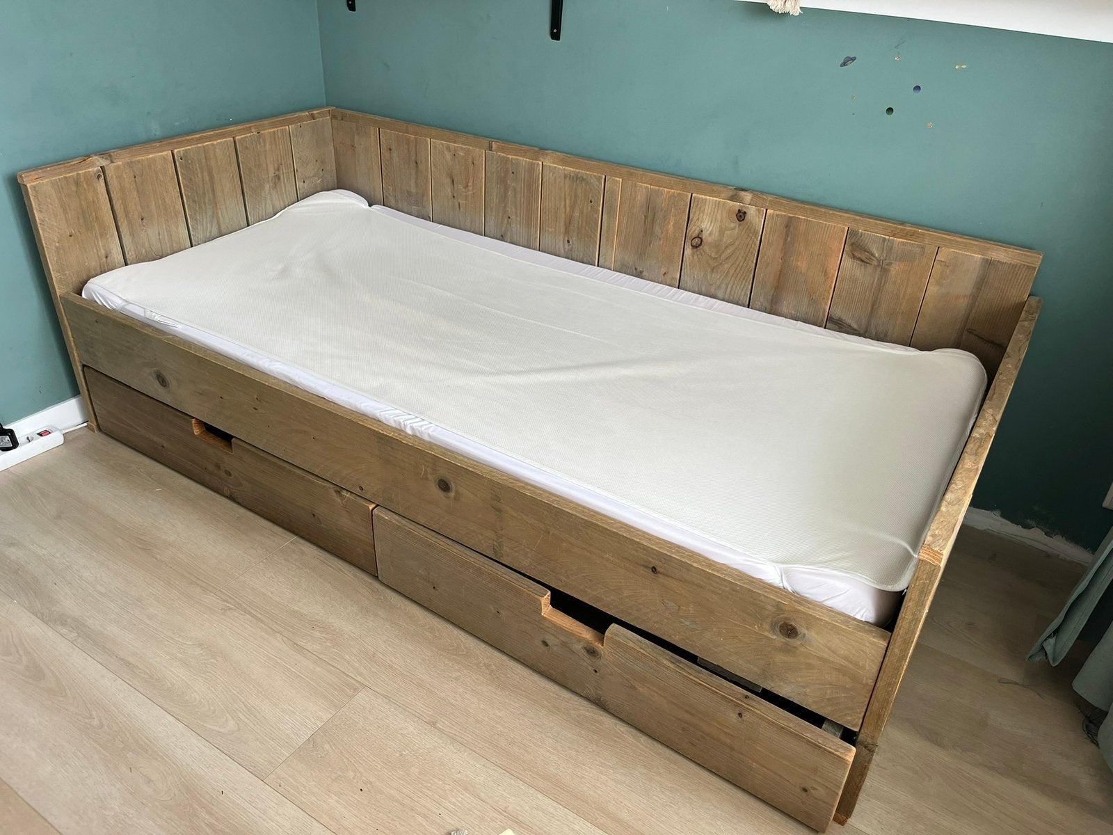 Steigerhouten bed handgemaakt 200 x 80, Ophalen, Eenpersoons, Bruin, Steigerhout